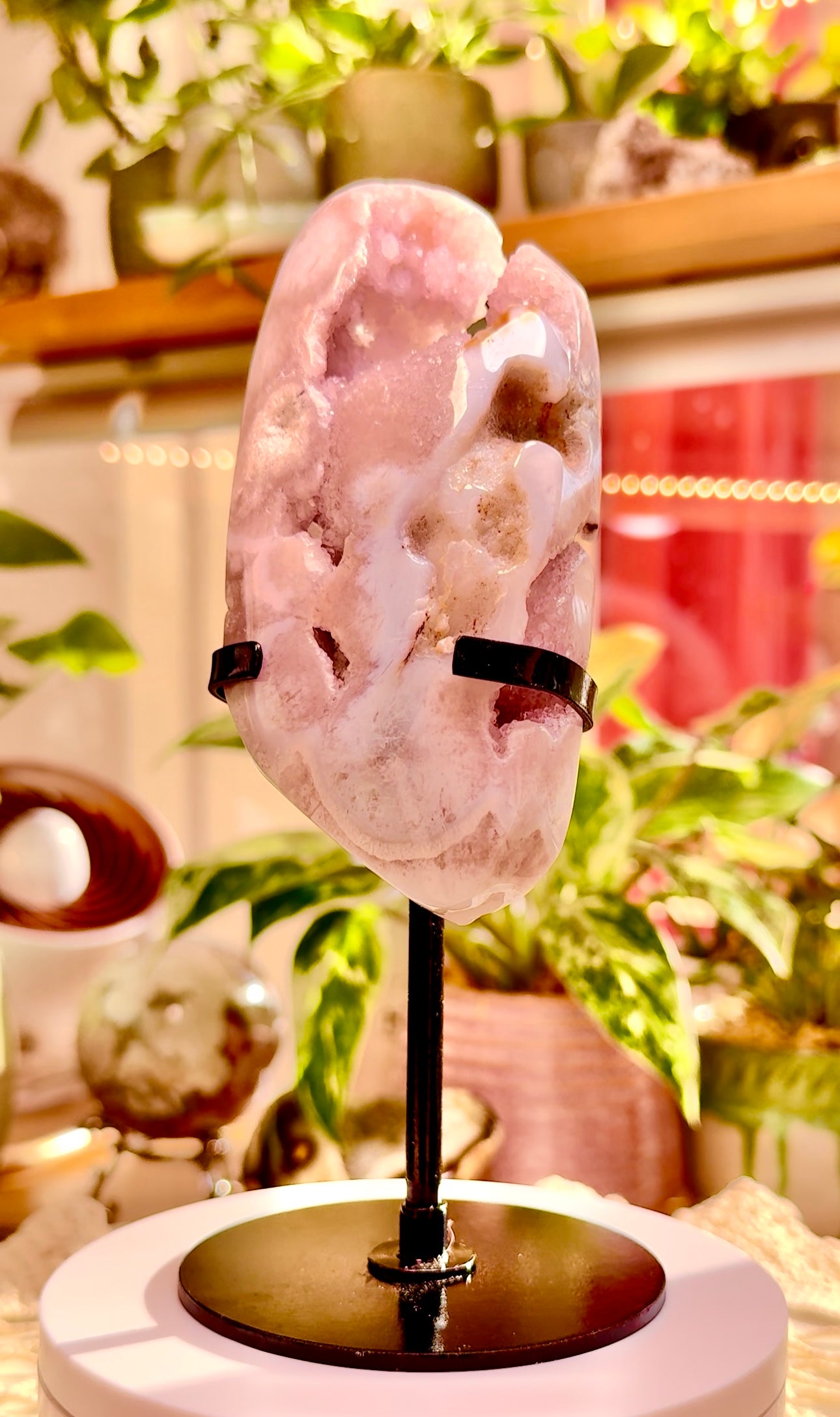 Pink Amethyst • Blue Flower Agate • custom stand