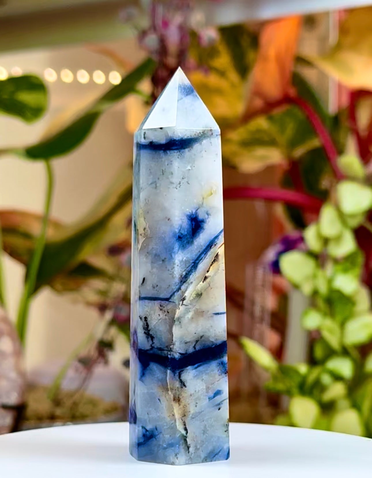 Blue Apatite in Quartz Tower
