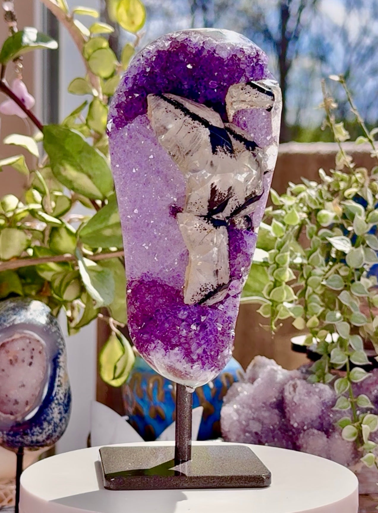 Amethyst with Calcite & Goethite • Brazil