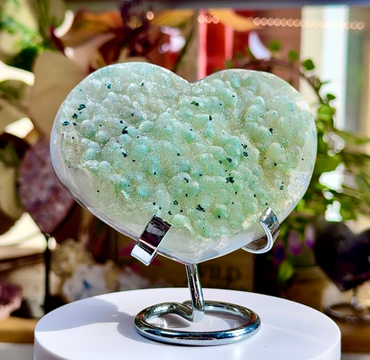 Druzy Agate Heart • Chalcedony • Silver Stand • Brazil