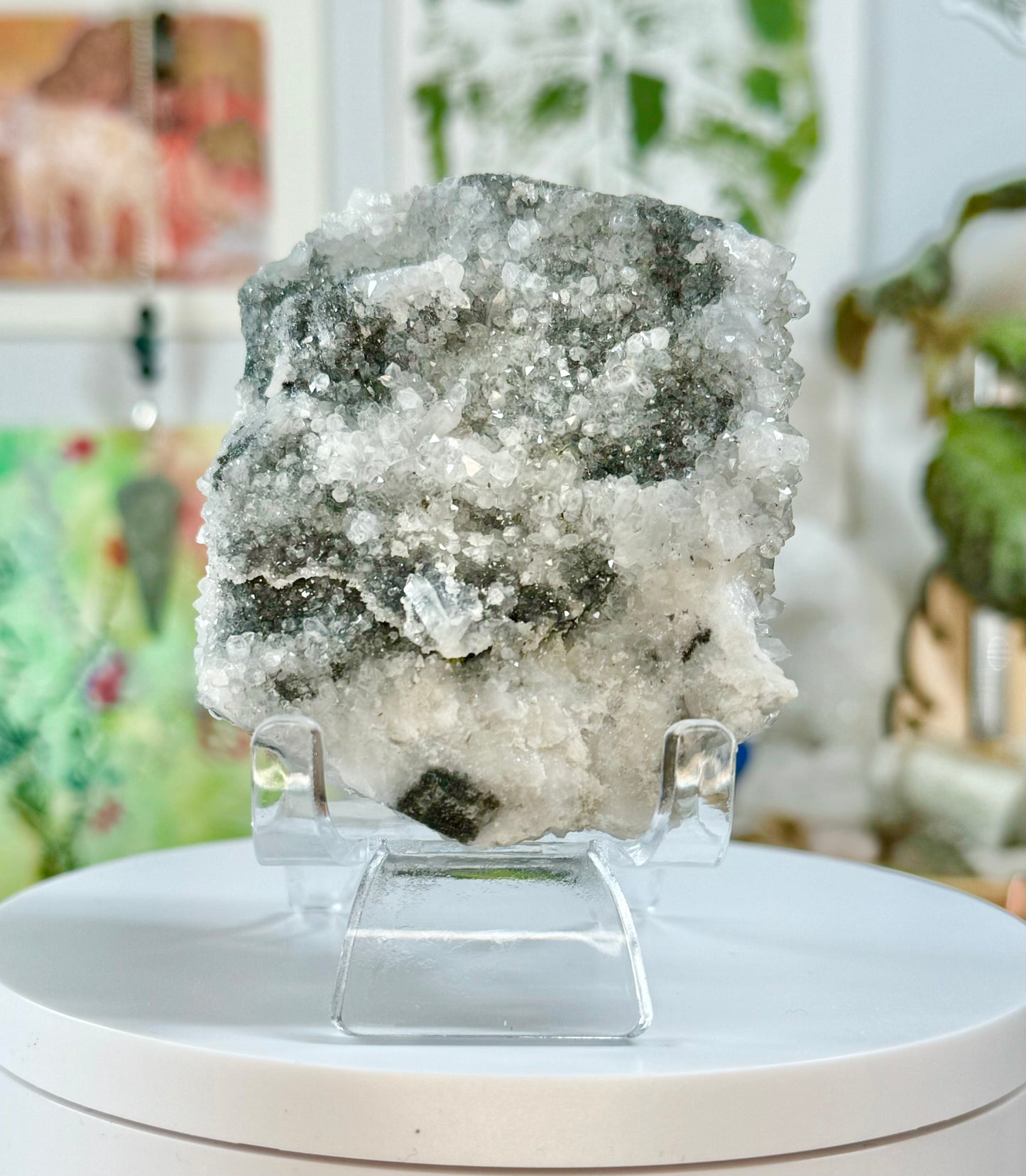 Calcite Raw Sugary Cluster with Black Mica