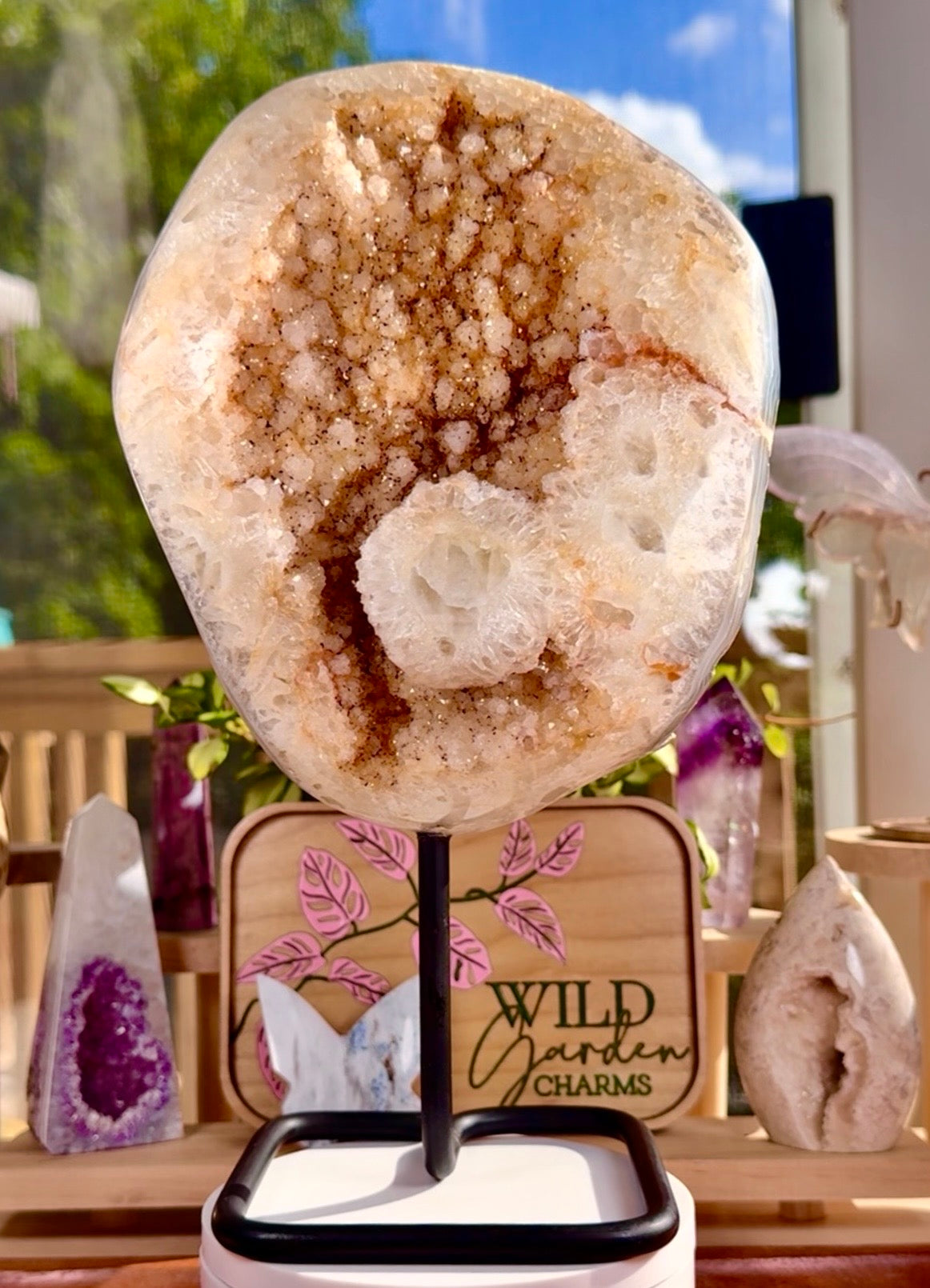 Natural Citrine Geode with Goethite, Hematite & Calcite Flower Formation