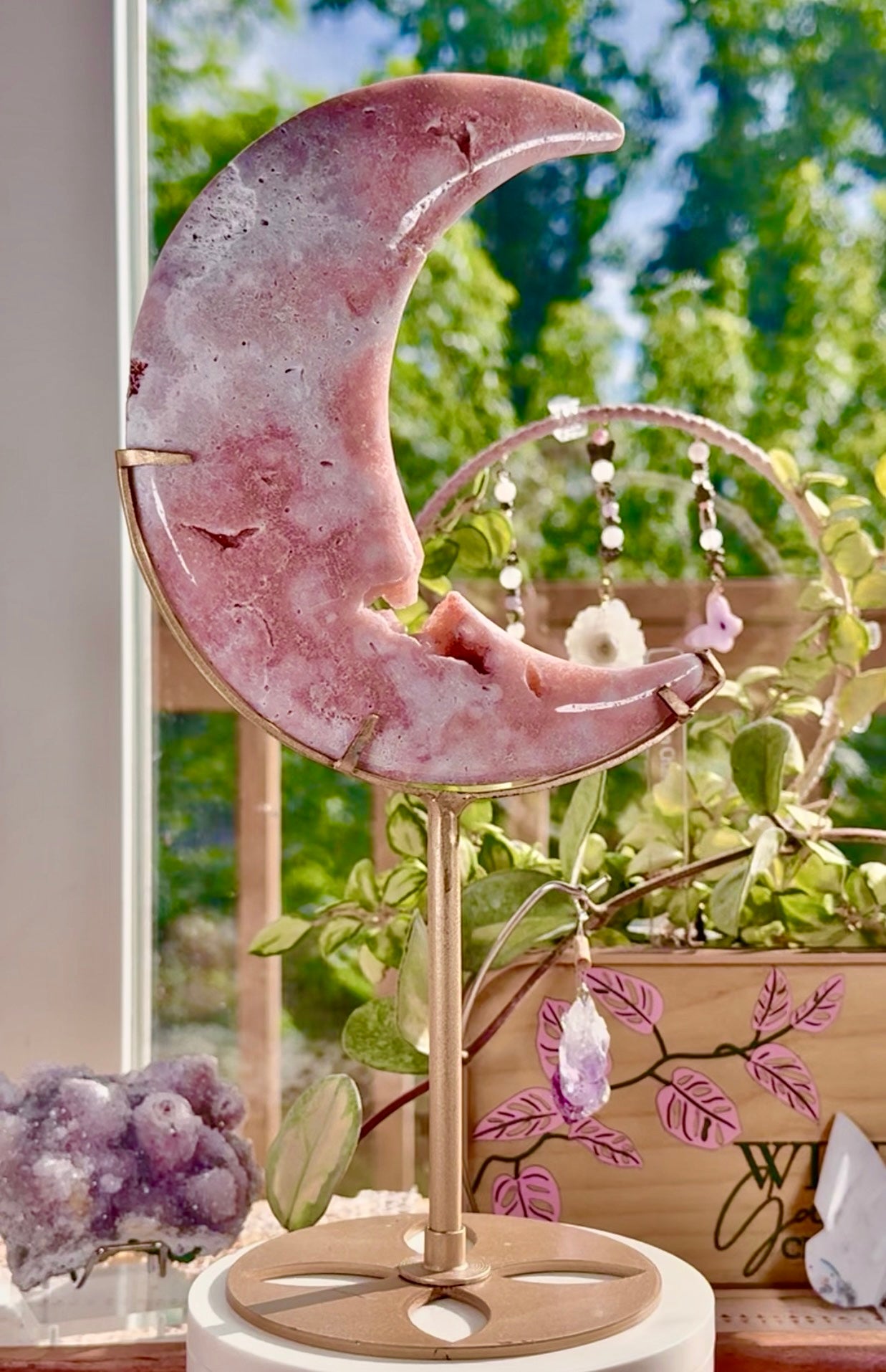 Pink Amethyst Crescent Moon