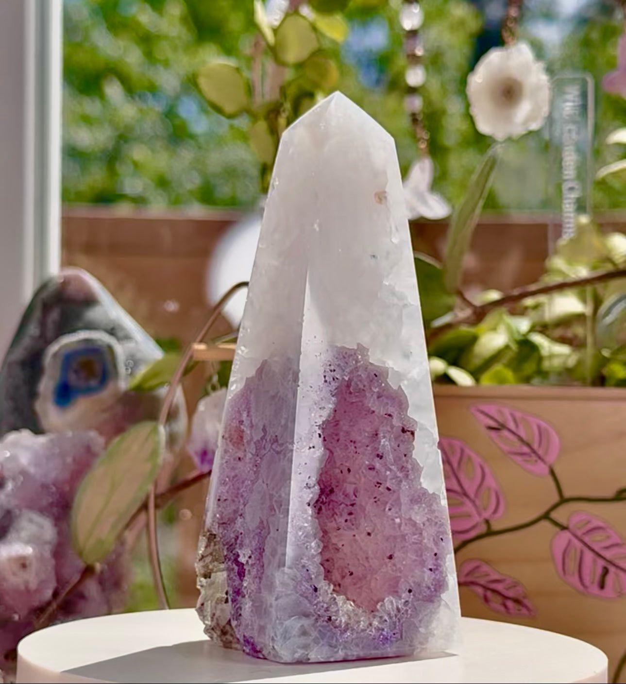 Amethyst in Quartz Tower with Pyrite & Goethite • Brazil