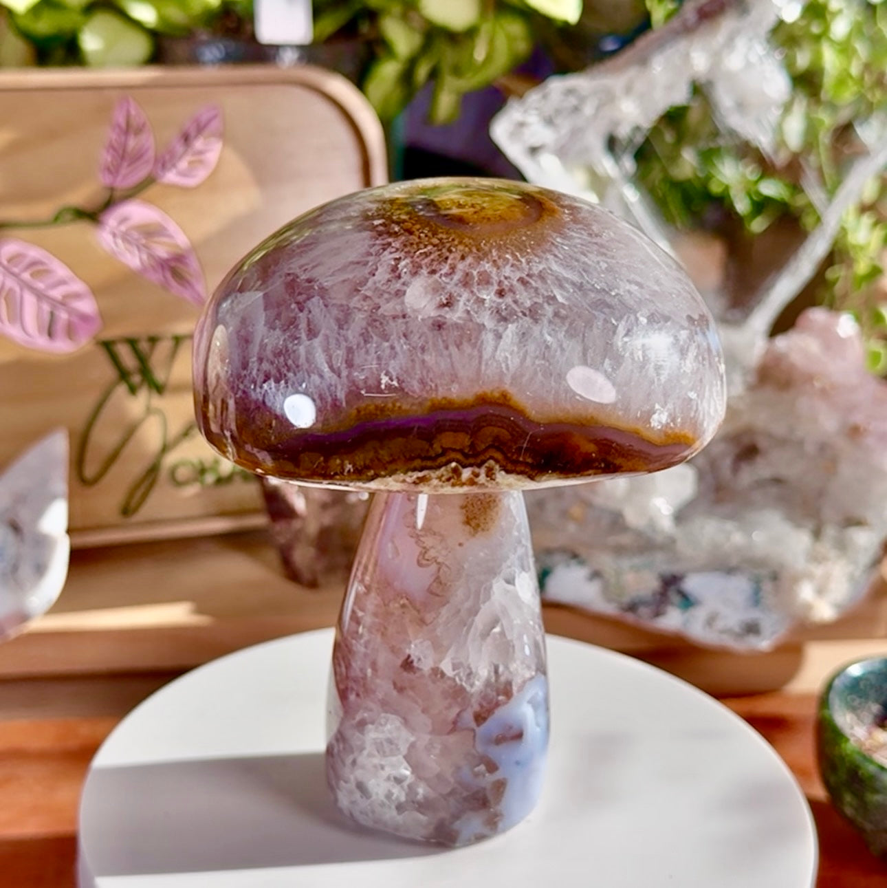 Flower Agate & Druzy Quartz Mushroom · Brazil