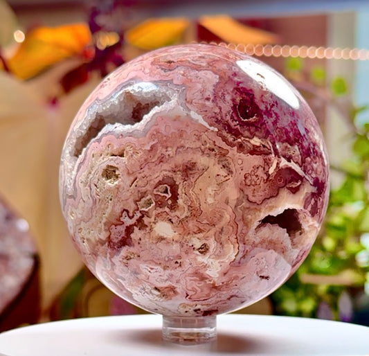 Pink Crazy Lace Agate with Druzy