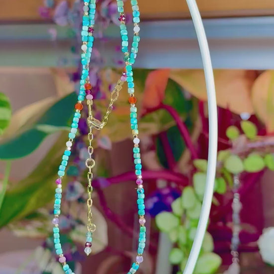 Mixed Gems and Turquoise Beaded Necklace